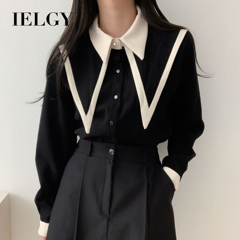 IELGY เสื้อเชิ้ตแขนฟองทรงหลวมกระดุมแถวเดียวสไตล์ฝรั่งเศสสําหรับผู้หญิง