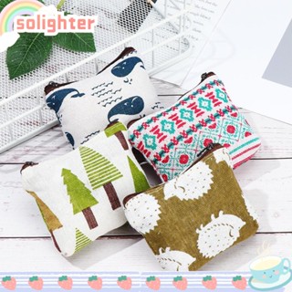 SOLIGHTER กระเป๋าใส่เหรียญ ผ้าแคนวาส ลายการ์ตูนสัตว์ ดอกไม้ สําหรับใส่หูฟัง กุญแจ