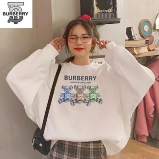 Burberry เสื้อกันหนาวแขนยาวลําลอง พิมพ์ลายหมีน่ารัก ให้ความอบอุ่น แฟชั่นสําหรับผู้หญิง ของแท้ 100%