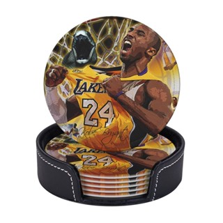 Kobe Bryant ที่รองแก้วหนัง ทรงกลม ทนความร้อน พร้อมกล่องเก็บ สําหรับร้านอาหาร ห้องครัว สํานักงาน และอื่น ๆ (6 ชิ้น)