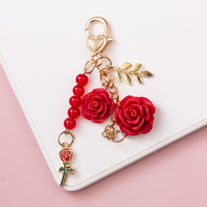 พวงกุญแจ จี้ดอกคามิเลีย ดอกกุหลาบ ประดับไข่มุก พู่ สร้างสรรค์ เครื่องประดับ แฟชั่นสําหรับผู้หญิง DIY