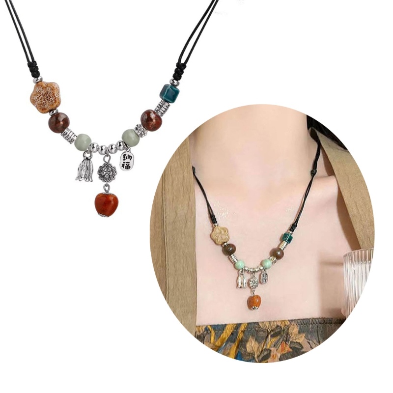 CH * Bohemian สไตล์ชาติพันธุ์สร้อยคอ Handmade เซรามิคลูกปัด Waterdrop จี้ Choker ขนาดสร้อยคอ Bohemia