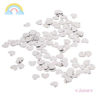 June ป้ายแท็กสเตนเลสเปล่า รูปหัวใจ 2 มม. สีเงิน ขนาดเล็ก 10x9 มม. 100 ชิ้น DIY