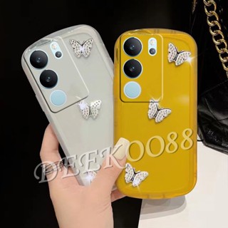 พร้อมส่ง เคสโทรศัพท์มือถือนิ่ม กันตก ป้องกัน ปิดด้านหลัง ลายผีเสื้อ ประดับเพชร สําหรับ VIVOV29 VIVOV29 5G 2023