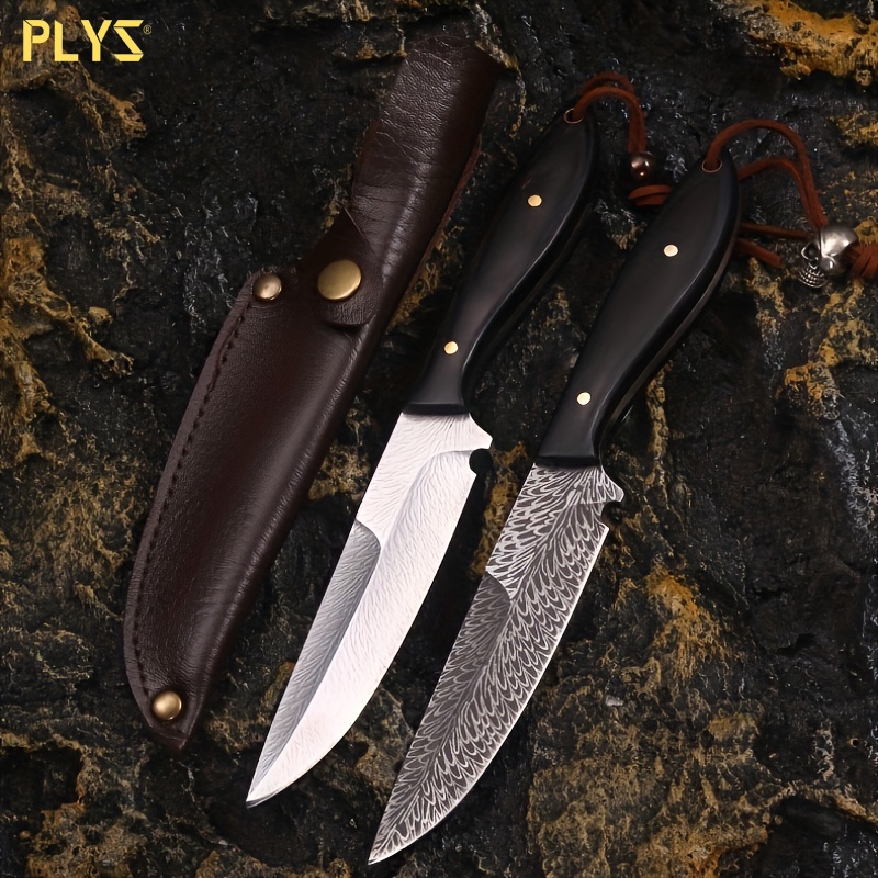 High Hardness Sharp Tactical Pocket Knife with Feather Pattern Wooden Handle - Perfect for Outdoor C