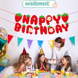 Wisdomest ธงแบนเนอร์ ลายสตรอเบอร์รี่น่ารัก สีแดง สําหรับแขวนตกแต่งบ้าน ปาร์ตี้วันเกิด