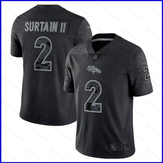 Gp1 NFL เสื้อยืด ลายทีมฟุตบอล Denver Broncos Jersey Patrick Surtain II RFLCTV สีดํา PG1