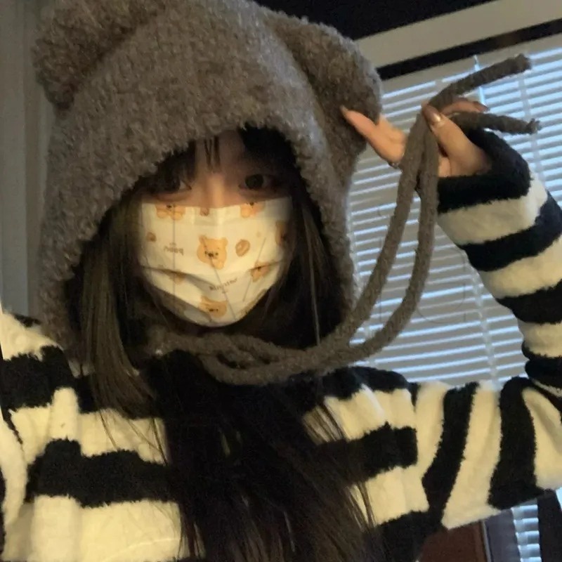 หมวกถักไหมพรม แต่งหูหมีน่ารัก ให้ความอบอุ่น แฟชั่นฤดูใบไม้ร่วง และฤดูหนาว สําหรับผู้ชาย และผู้หญิง