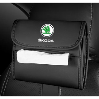 SKODA LOGO tissue bag car seat rear hanging storage box sun visor hanging leather material pumping paper bag