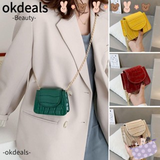 Okdeals กระเป๋าสะพายไหล่ หนัง PU ทรงสี่เหลี่ยม ขนาดเล็ก สีพื้น แฟชั่นสําหรับสตรี