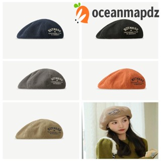 Oceanmapdz หมวกเบเร่ต์ ผ้าวูลถัก ปักลายตัวอักษร สไตล์ฮาราจูกุ เรียบง่าย เข้ากับทุกการแต่งกาย สําหรับเด็กนักเรียน