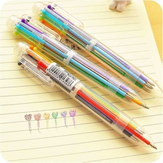 ((แพ็กละ 3 ชิ้น) ปากกาลูกลื่น 6 สี / ปากกากด หลากสี น่ารัก / ปากกาเครื่องเขียนนักเรียน