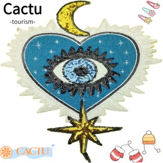 Cactu แผ่นแพทช์ ปักเลื่อม รูปดวงตาปีศาจ หัวใจ ขนาดใหญ่ 8.27 * 11.02 นิ้ว สีฟ้า สําหรับกระเป๋า