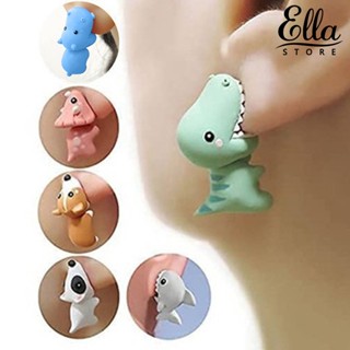 Ellastore123 ต่างหูสตั๊ด โลหะผสม ลายการ์ตูนสัตว์น่ารัก 3D สําหรับผู้หญิง