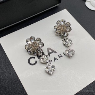 Top-quality Double C Brand European and American Style Fashion Design Shiny Letter Rhinestone All-Match Flowers Temperament Classic Style Heart Earrings Female Earrings Sweet and C