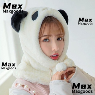 Maxg หมวกผ้าพันคอ หนา กันลม ลายการ์ตูนแพนด้า ให้ความอบอุ่น เหมาะกับฤดูหนาว สําหรับผู้หญิง