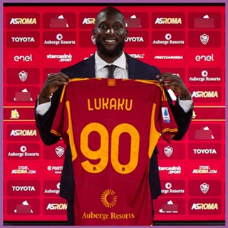 เสื้อยืดแขนสั้น ลายทีมชาติฟุตบอล Ani 2023-24 AS Roma Home Jersey Lukaku พลัสไซซ์