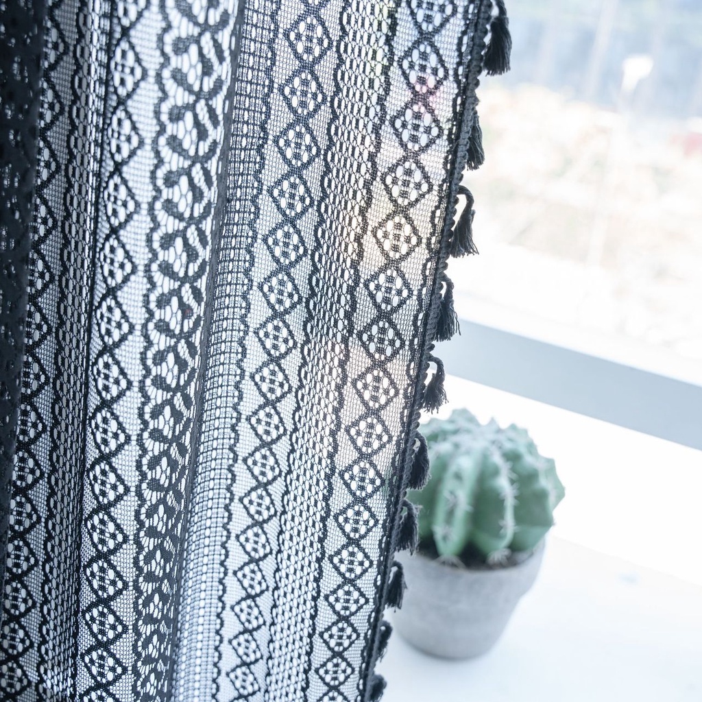 วินเทจสีดําโครเชต์ผ้