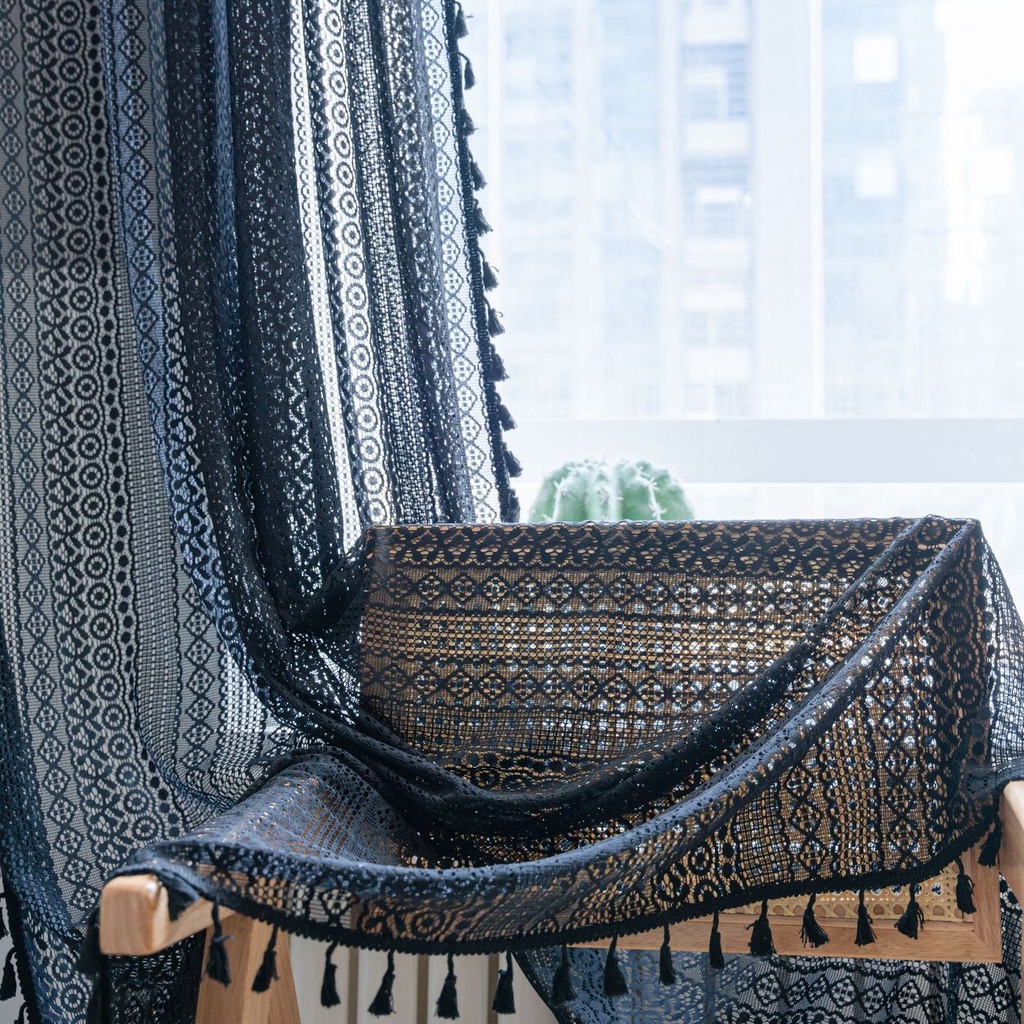 วินเทจสีดําโครเชต์ผ้