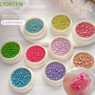 Doreen 6 สี / ชุด|ลูกปัดคาเวียร์ สําหรับตกแต่งเล็บ|ลูกปัดไมโครบอล สําหรับตกแต่งเล็บ|ลูกปัดเหล็ก ทรงกลม ขนาดเล็ก สีสันสดใส สําหรับตกแต่งเล็บ