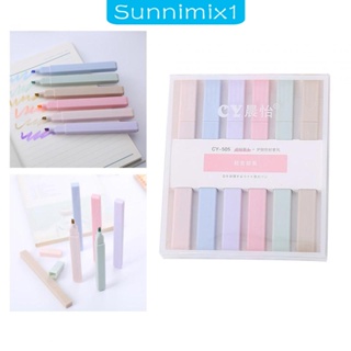 [Sunnimix1] ปากกาไฮไลท์ ปลายเฉียง แบบนิ่ม สําหรับไดอารี่ เครื่องเขียนนักเรียน 6 ชิ้น