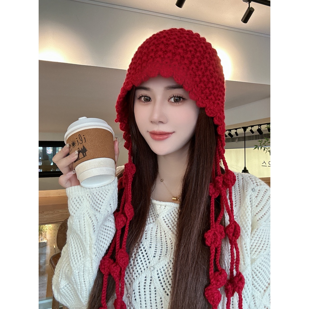 หมวกถัก ผ้าขนสัตว์ สไตล์เกาหลี ญี่ปุ่น ฤดูใบไม้ร่วง ฤดูหนาว สําหรับผู้หญิง C-7