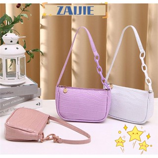 Zaijie24 กระเป๋าถือแฟชั่น หนัง PU ใบเล็ก มีซิป สีพื้น