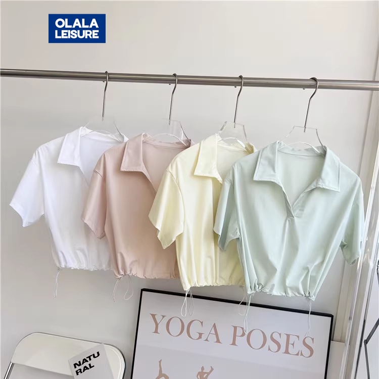 OLALA LEISURE เสื้อยืดแขนสั้นลําลอง คอสูง ป้องกันแดด เหมาะกับใส่เล่นโยคะ ฟิตเนส สไตล์สปอร์ต แฟชั่นสําหรับสตรี
