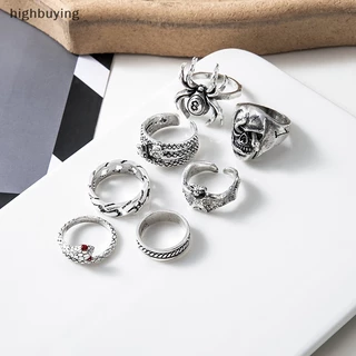 [highbuying] 7 ชิ้น / เซต แหวนงูพังก์ สําหรับผู้หญิง โกธิค แมงมุม ผู้ชาย แฟชั่น เครื่องประดับ ของขวัญ อุปกรณ์ใหม่ พร้อมส่ง