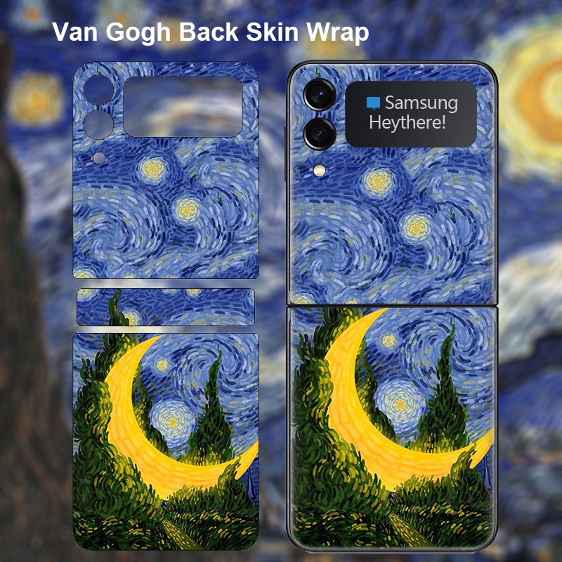 สติกเกอร์ฟิล์มกันรอยหน้าจอ ด้านหลัง ลาย Van Gogh Art Skin สําหรับ Samsung Galaxy Z Flip 5 4 3 Flip5 