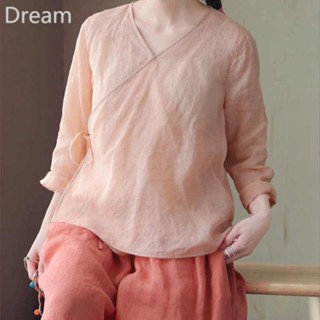 Chinese style high-end Ramie linen top new modified Han clothing spring and autumn womens Zen tea clothing light Zen clothing