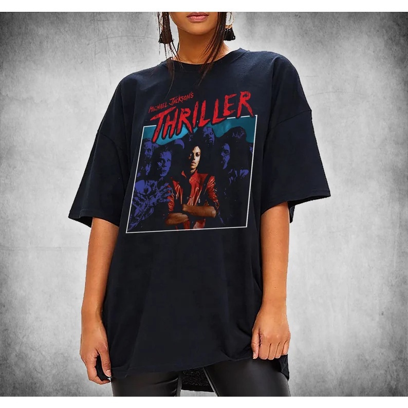สีขาว a  ผ้าฝ้าย พิมพ์ลาย Michael Jackson Thriller K7BZ Unissex สําหรับผู้ชาย