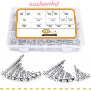 Suchenhd สกรูกรีดเอง สําหรับโลหะ 415 ชิ้น #6#8#10 สกรูสเตนเลส 410 พร้อมกล่องอลูมิเนียม 16 ขนาด ดัดแปลง