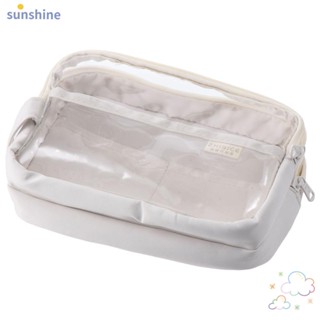 Ssunshine กระเป๋าเครื่องเขียน กระเป๋าดินสอ ผ้าฝ้ายถัก สีขาว น่ารัก สําหรับสํานักงาน