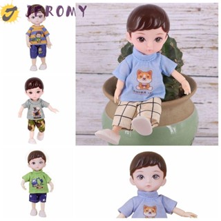 Jeromy ตุ๊กตาเด็กผู้ชายตัวเล็ก BJD 16 ซม. ตาสีเหลือง สีฟ้า 13 ข้อต่อ พร้อมเสื้อผ้า ของเล่นแต่งหน้า 16 ซม. ตาจําลอง 3D น่ารัก ของขวัญวันเกิด