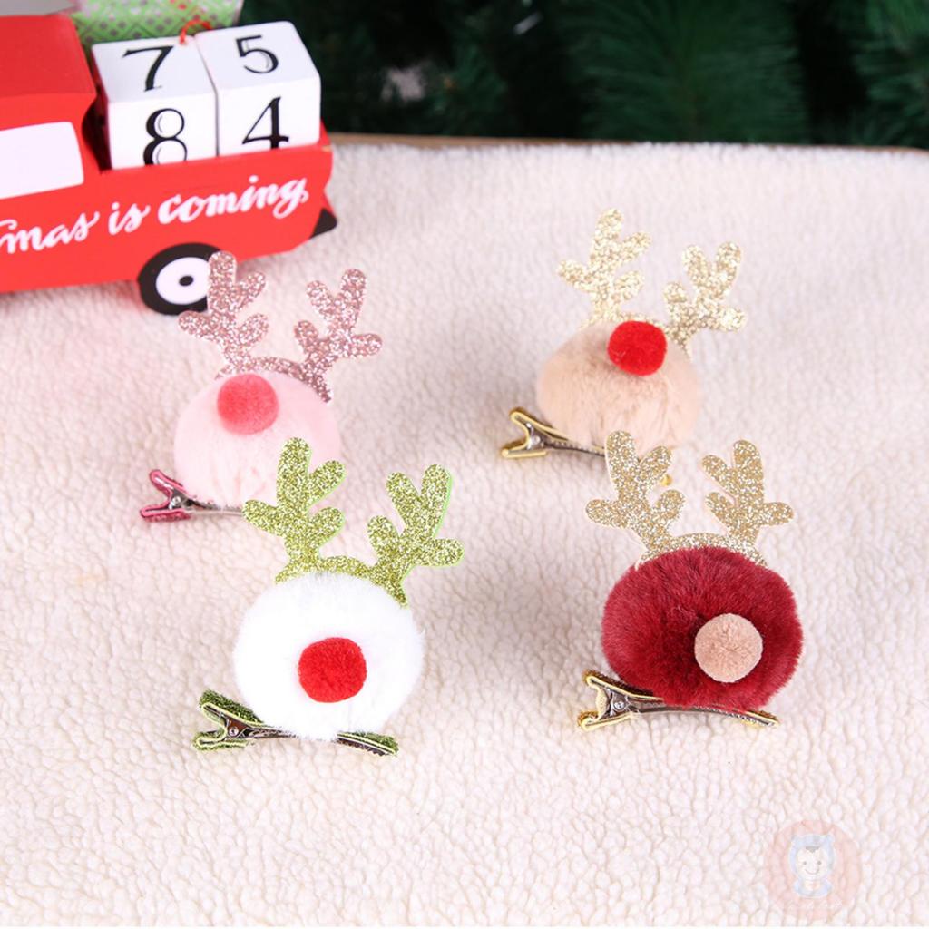 Laa6-baby Girls Christmas Cute Shiny Antlers Plush Bang กิ๊บติดผม