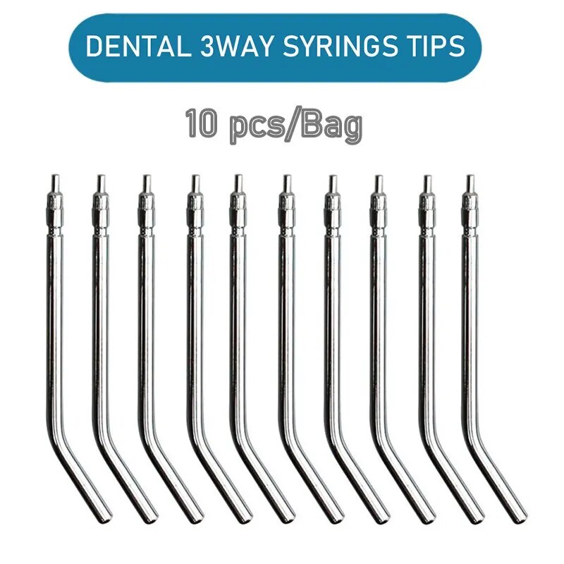 Denspay 10pcs Stainless Steel Dental Air Triple Syringe 3 Way Dental Air Water Spray Syringe Nozzles