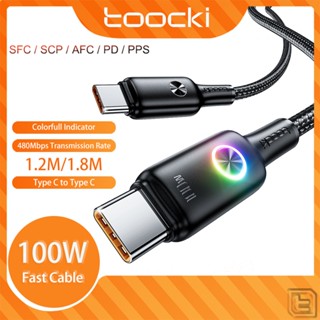 Toocki สายเคเบิลชาร์จเร็ว Type C เป็น Type C 5A 100W USB C เป็น C พร้อมไฟแสดงสถานะ สีสันสดใส สําหรับแล็ปท็อป แท็บเล็ต โทรศัพท์