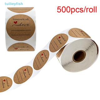 Tuilieyfish สติกเกอร์ฉลากกระดาษคราฟท์ ลายปลาโฮมเมด สําหรับตกแต่งสมุดภาพ 500 ชิ้น ต่อม้วน