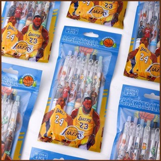 Kira ปากกาเจล ลายการ์ตูนบาสเก็ตบอล Los Angeles Lakers NBA สําหรับนักเรียน 6 ชิ้น ต่อชุด