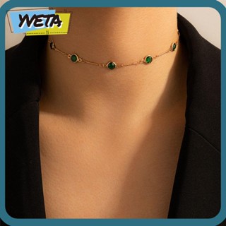 Yveta สร้อยคอ โลหะผสม ประดับเพชรเทียม สีเขียว แฮนด์เมด สําหรับผู้หญิง