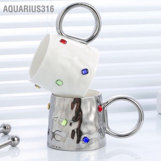 Aquarius316 แก้วกาแฟเซรามิคสีหินตกแต่งสไตล์เรียบง่ายถ้วยชาพร้อมที่จับกลมสำหรับ Home Travel ของขวัญ