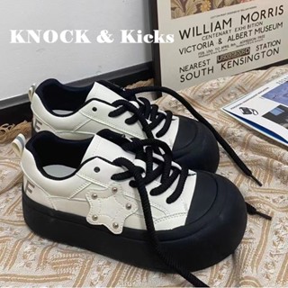  Knock &amp; Kicks รองเท้าผ้าใบผู้หญิง สีขาว พื้นหนา รองเท้าผ้าใบส้นสูงส้นหนา รองเท้าแฟชั่น ผูกเชือก 2023 NEW FBX2390MW0 37Z230911