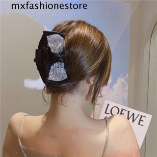 Mxfashione กิ๊บติดผม โบว์ริบบิ้น เพชรเทียม พลอยเทียม สีดํา สีขาว เครื่องประดับผม สําหรับเด็กผู้หญิง