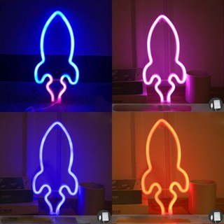 จรวด แสงนีออนสำหรับปาร์ตี้ โคมไฟนีออนบนโคมไฟติดผนังแบตเตอรี่ USB Nightlight สำหรับการตกแต่งในร่ม