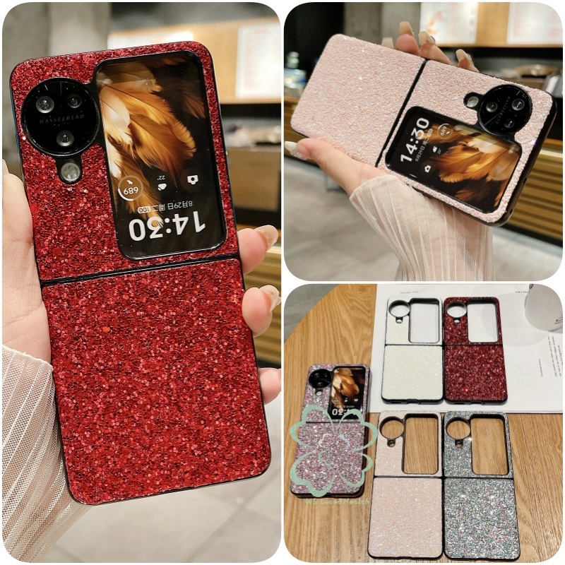 เคสโทรศัพท์มือถือหนัง PC แข็ง แบบฝาพับ บางพิเศษ แต่งกลิตเตอร์ ระยิบระยับ สําหรับ OPPO Find N2 N3