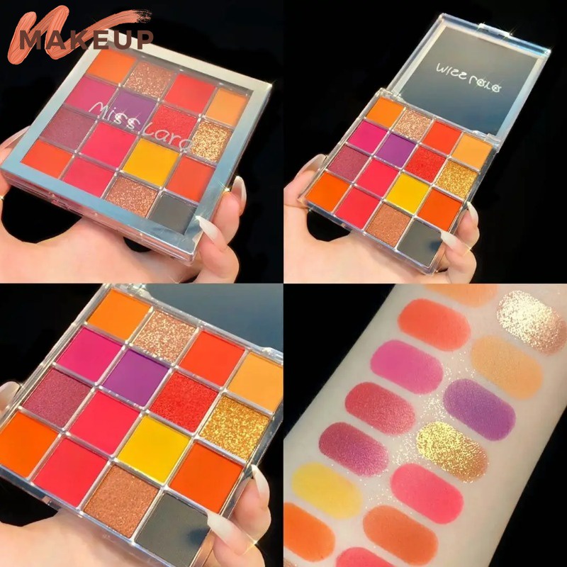 Miss Lara อายแชโดว์พาเลท 16 สี / ชิมเมอร์ศิลปิน สีสันสดใส กลิตเตอร์ เนื้อแมตต์ ติดทนนาน / อายแชโดว์ กันน้ํา เนื้อละเอียด สีสดใส / เครื่องสําอางแต่งตา /