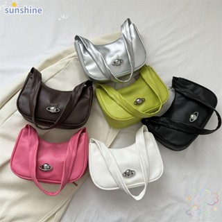 Ssunshine กระเป๋าสะพายไหล่ลําลอง หนัง PU ขนาดเล็ก จุของได้เยอะ สีพื้น สําหรับสตรี Y2k