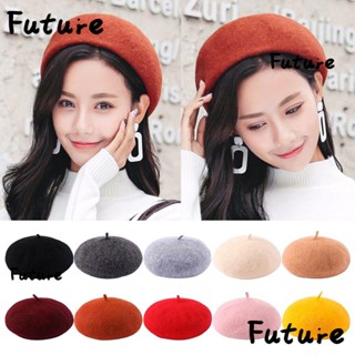 Future หมวกเบเร่ต์ ผ้าวูล แบบหนา สีพื้น ให้ความอบอุ่น 10 สี แฟชั่นฤดูใบไม้ร่วง ฤดูหนาว