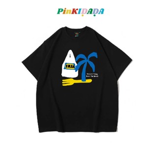 เสื้อยืดแขนสั้น คอกลม ผ้าฝ้าย ทรงหลวม พิมพ์ลาย PinKIDADA แฟชั่นฤดูร้อน